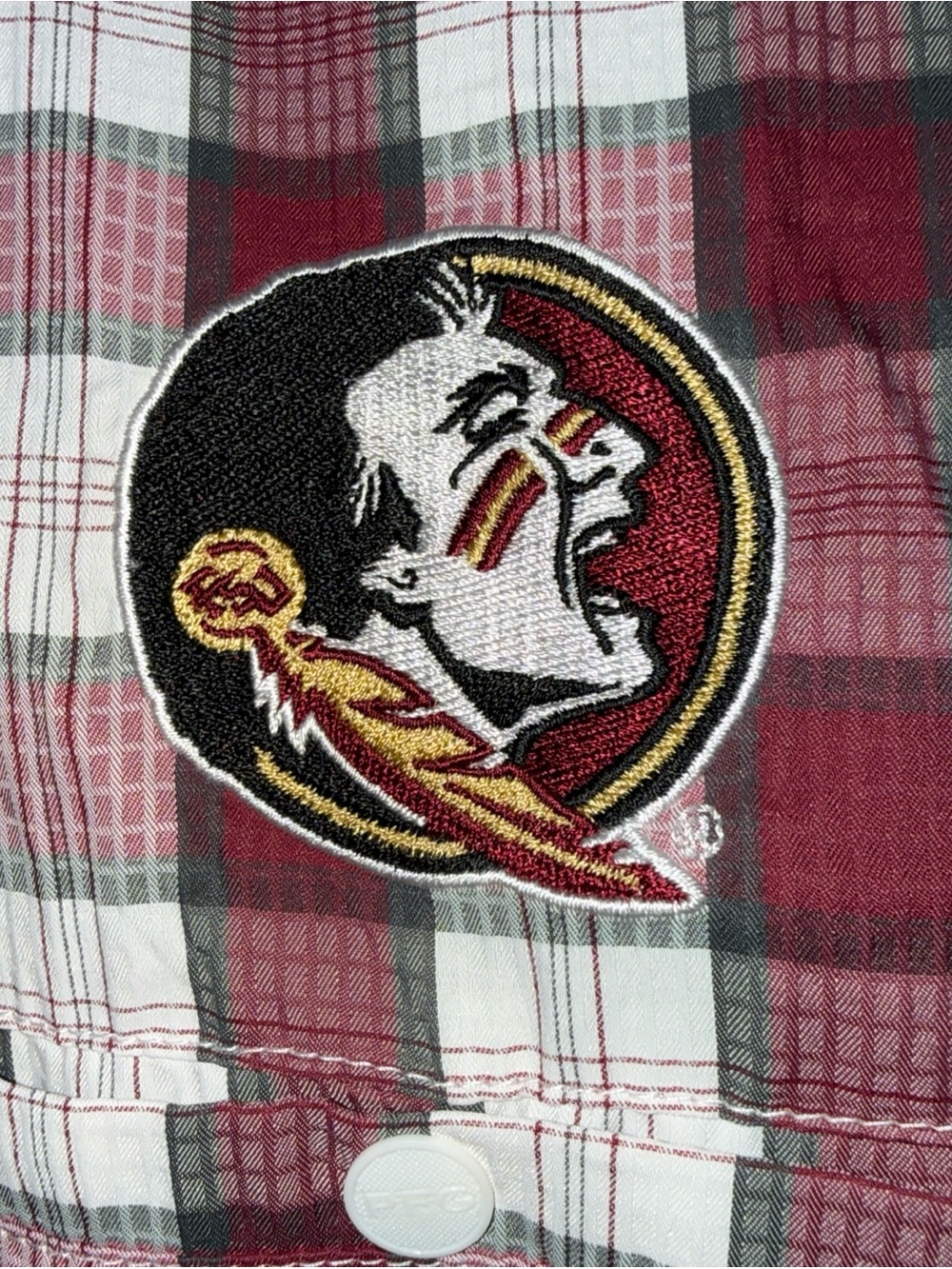Columbia PFG Florida State Seminoles Shirt XL Burgundy & White Gingham Fishing - Picture 3 of 9